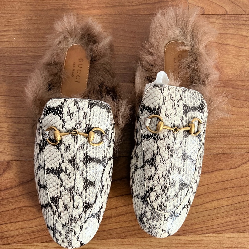 Gucci Women's Snake Print Fur Mules